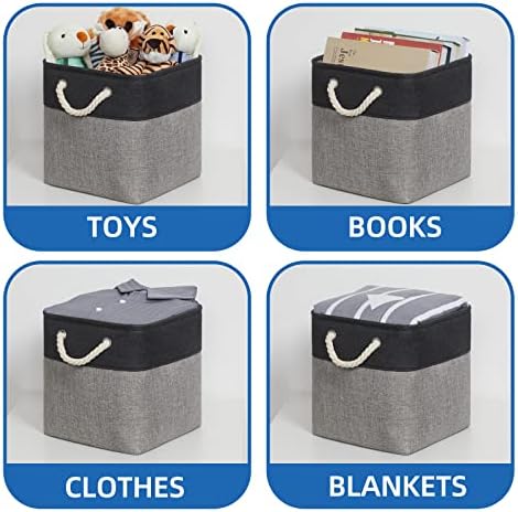 Temary Storage Baskets 4 Pack Fabric Storage Cubes Basket for Organizing, Collapsible Cloth Baskets with Handles for Shelves, Home, Closet (Black&Gray) - Image 5