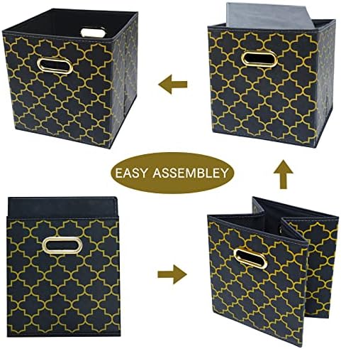 Fabric Cloth Storage Bins,Fabric Cube Organizer with Dual Handles Foldable Cube Storage Baskets for Home Bedroom Storage,Set of 3,(Grey Gold) - Image 6