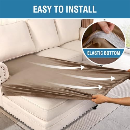 H.VERSAILTEX Velvet Stretch Individual Chaise Cover Sectional Couch Covers for L Shaped Sofa Both Left/Right Furniture Protector Seat Cushion Sofa Cover (1 Piece Chaise Cover, Camel) - Image 4