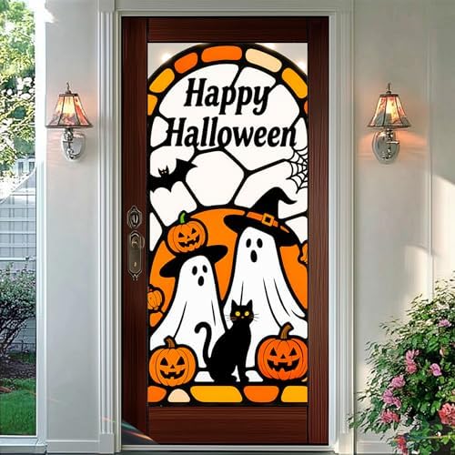 HOMETITUTE Halloween Ghosts Cat Privacy Window Cling 17.7x39.3 PVC by HOMETITUTE