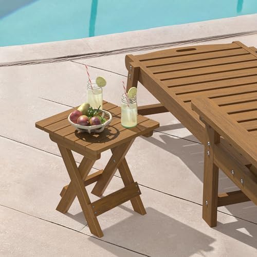 LUE BONA Small Outdoor Folding Side Table, 14 Inch, Teak Color Oil Printed - Image 2