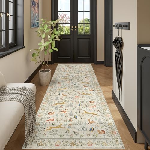 DUKINO 3x10 Washable Runner Rug, Non Slip Animal Rug for Hallway, Beige by DUKINO