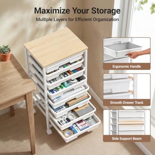 Pipishell Rolling Cart with 8 Drawers for Classroom, Craft & Art Room,White - Image 5