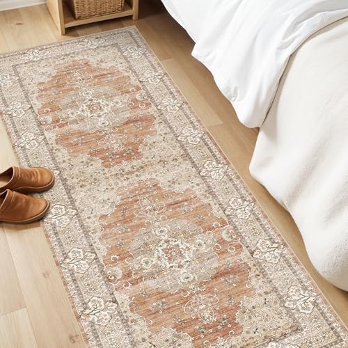2x6 Washable Hallway Runner Rug - Non-Slip Throw Rugs Terracotta Beige - Image 2