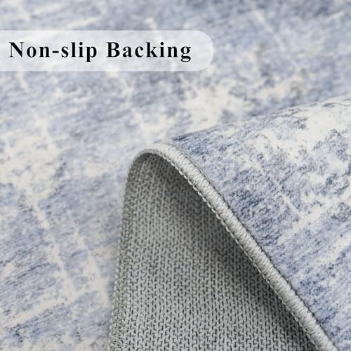 Washable 2x4 Kitchen Area Rugs: Abstract Stain-Resistant Sink Rug Non-Slip Durable Doormat Ultra Soft Bedroom Nursery Besides Carpets Indoor Water Resistant Bathroom Floor Mat(2x4,Blue/Ivory) - Image 3