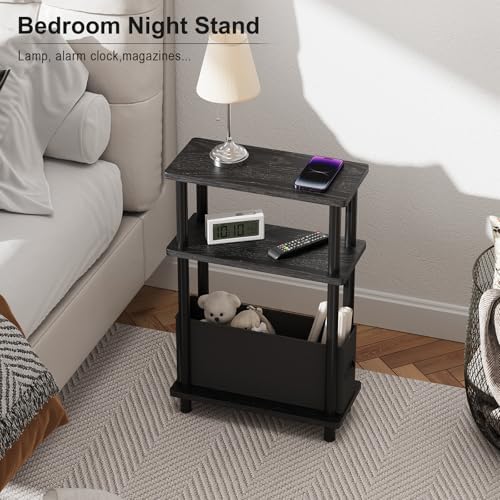 Apicizon Narrow Side Table with Fabric Basket, 3-Tier End Table, Black - Image 6