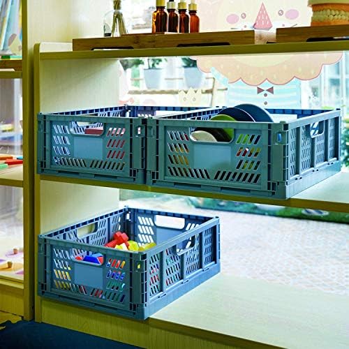 Plastic Drawer Organizer Collapsible Storage Boxes Crate,4-Pack Stackable Folding Storage Basket Closet Containers Toy Organiser for Home Office Bedroom Kitchen Drawer Pull Out Under Bed-Blue - Image 7