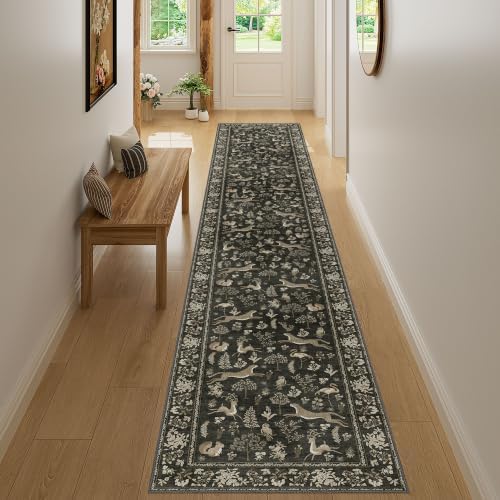 DUKINO 2x12 Washable Runner Rug Non Slip Animal Kitchen Rug Charcoal Black - Image 5