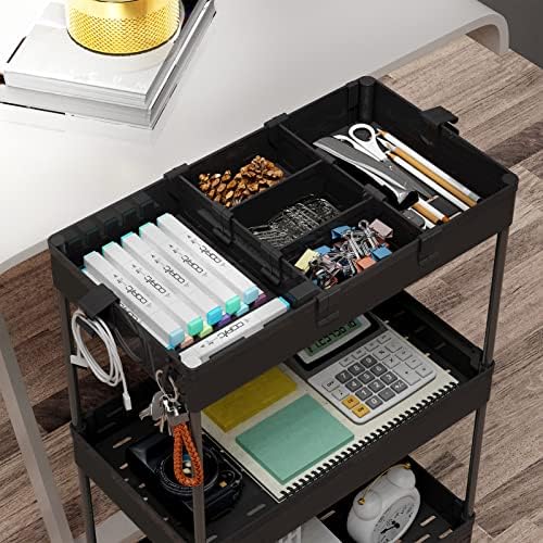 SPACELEAD 4 Tier Rolling Cart with Wheels, Storage Craft Art Trolley Organizer Serving, 3 Hanging Baskets Easy Assembly, for Office, Living Room, Kitchen - Image 2