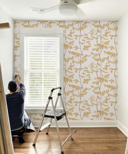 Ismoon Yellow Forest Peel and Stick Wallpaper for Modern Bedroom 17.3x393in | Renter Friendly Viny Wallpaper Tree Leaf Contact Paper Removable Self Adhesive Waterproof Textured - Image 3