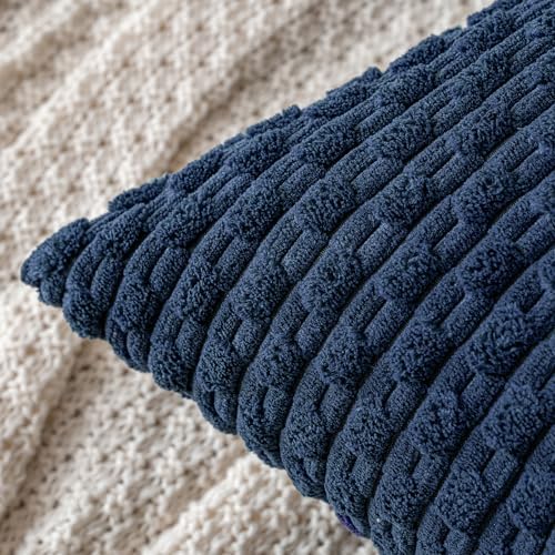 MIULEE Lumbar Decorative Throw Pillow Covers 12x20 Navy Blue Corduroy - Image 2