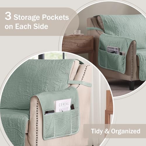 Sage Blue Loveseat Covers for 2 Cushion Couch, Water Repellent Slip Covers for Sofa, Washable Love Seat Quilted Couch Covers, Pet Friendly Loveseat Slipcovers (Loveseat 48", Sage Blue) - Image 4