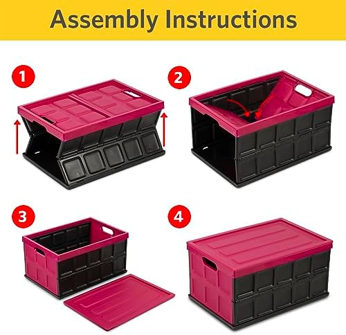 Glad Collapsible Storage Bin with Lid - 48L Foldable Plastic Box for Garage, Car Trunk, and Organization - Stackable Lidded Container with Handles, Purple - Image 3