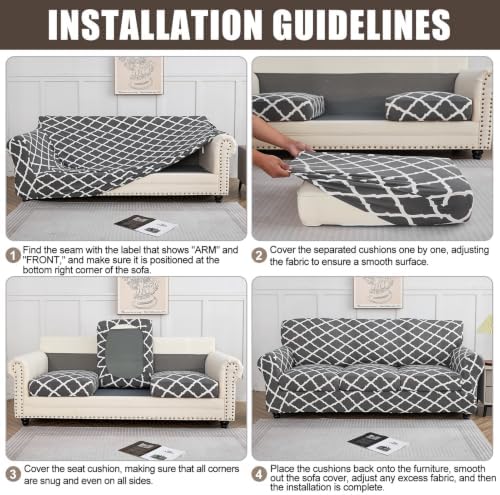 SearchI Stretch Sofa Cover Printed Couch Cover, Floral Pattern 3 Pieces Loveseat Slipcover with 2 Separate Cushion Cover, Washable Furniture Protector for Living Room(Loveseat, Gray Blue) - Image 6