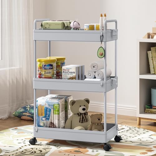 Ronlap 3 Tier Slim Rolling Storage Cart with Wheels Utility Organizer, Grey - Image 5