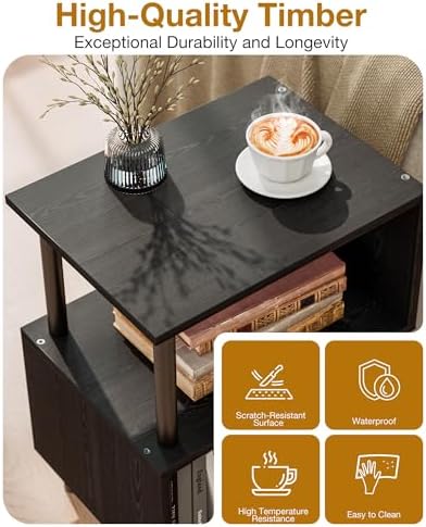 Frylr Side Table, Night Stand and End Table with Reinforced Metal Frame, 44 lb Capacity on Each Tier and Leveling Feet for Bedroom, Bedside, Living Room and Small Spaces, Black - Image 5