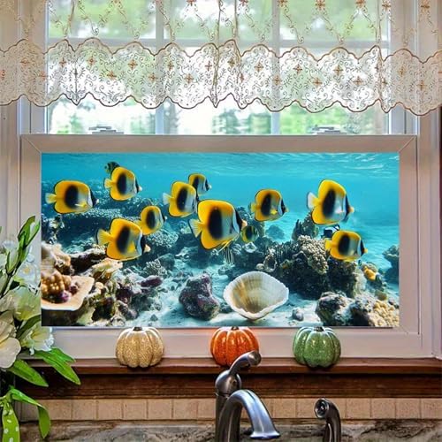 HOMETITUTE Tropical Fish Coral Reef Window Cling 39.3x17.7 Inch PVC - Image 6