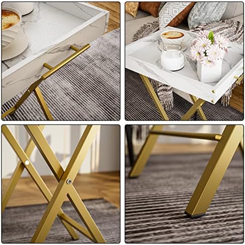 Folding TV Tray Tables, Set of 2 Side Table for Small Place, Snack Eating Tables at Couch, Folding Tables with Removable Serving Tray, Portable End Table Easy Assembly - Image 6