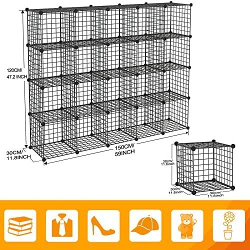 HUBSON Wire Cube Storage Organizer, Book/Toy/Craft/Potted Plants and petCloset Organizers and Storage Shelves, 20-Cube Freely Combinable Metal Grids Storage Shelf,Black Iron - Image 3