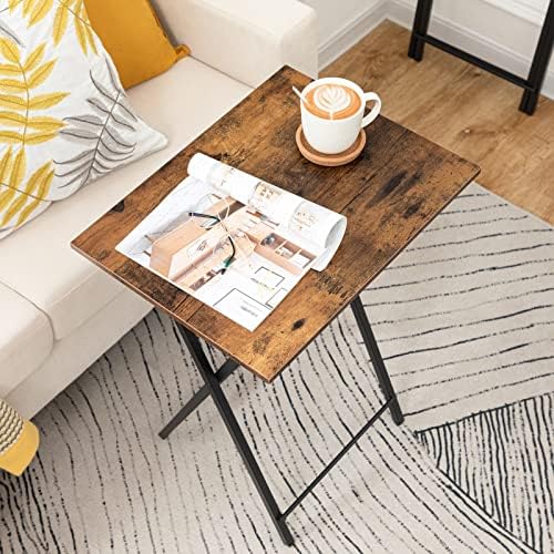 HOOBRO Folding TV Tray Tables, Set of 2 Side Table for Small Space, Industrial Snack Tables for Eating at Couch, Stable Metal Frame, Easy Assembly, Space Saving, Rustic Brown and Black BF25BZ01 - Image 2
