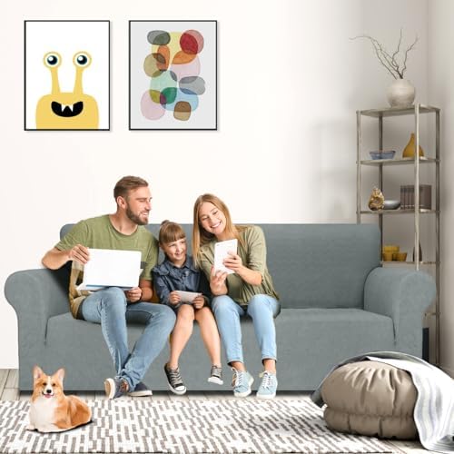 MAXIJIN Stretch Oversized Couch Covers for 3 Cushion Couch (91"-110"), 1-Piece Large Sofa Cover Slipcover Furniture Protector for Kids,Dogs (Extra Large, Diamond Pattern Light Gray) - Image 2