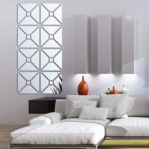 3D Mirror Wall Stickers, Acrylic Square Geometric Pattern DIY Art Decals, Self Adhesive Mirror Plastic Wall Sheet Tiles Home Decoration for Living Room Bedroom Stair Wall Decor (Triangle- 8pcs) by Unknown