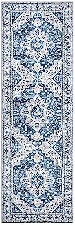 Moynesa Blue Vintage Floral Medallion Runner Rug, 2'6" x 8', Machine Washable, Non-Slip, Pet Friendly, High-Traffic Areas - Image 6