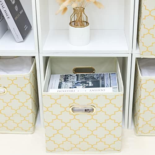 Fabric storage bins Cubes, Fabric Cube Organizer with Handle, Foldable Cube Bins for Cloth or Accessary Storage, 11x11x11, Set of 3, (Creamy-White Gold) - Image 4