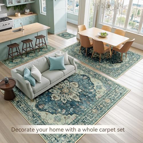 RELEANY Washable Area Rug, 5'x8', Blue/Vintage Dark Blue - Image 6