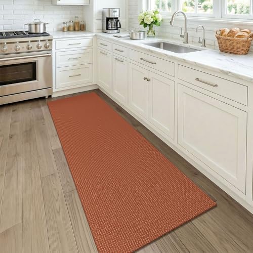 KOZYFLY Orange 2x7 Washable Kitchen Runner Rug, Non Slip Runners for Hallway, Cotton Entryway Runner, Braided Floor Carpet for Entry, Kitchen, Bedside, Hall, Burnt Orange/Tan - Image 2
