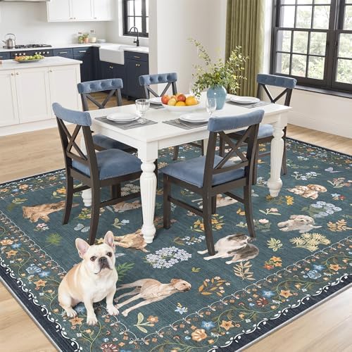 Soalmost Dog 6x9 Area Rugs for Living Room, Washable Soft Rug Navy Blue - Image 2