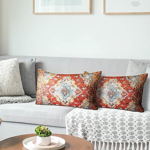 Snycler Boho Throw Pillow Covers 12x20 inch Set of 2 Boho Rug Carpet Double Sided Pattern Cotton Soft Pillow Case Cushion Cover Pillowcase for Couch Sofa Bed Decorative (Orange) - Image 4