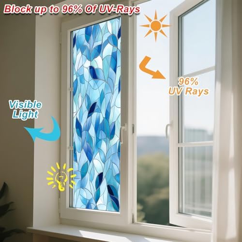 IVN Stained Glass Window Film Blue Leaf Pattern 17.7 x 39.3 Inch - Image 4