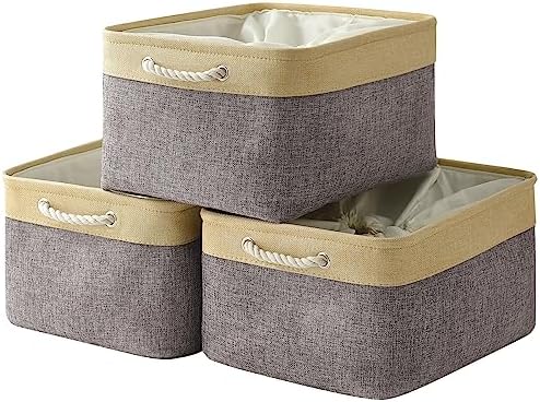 TheWarmHome Storage Baskets for Organizing, Extra Large-3Pack, 17.7L×13.8W×9.8H inch Large Sturdy Storage Bins, Decorative Storage Baskets for Shelves Closet Nursery (Gold&Grey) by TheWarmHome