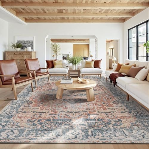 Rugxara 10x14 Area Rugs for Living Room Large Washable Rug, Coral Blue - Image 2