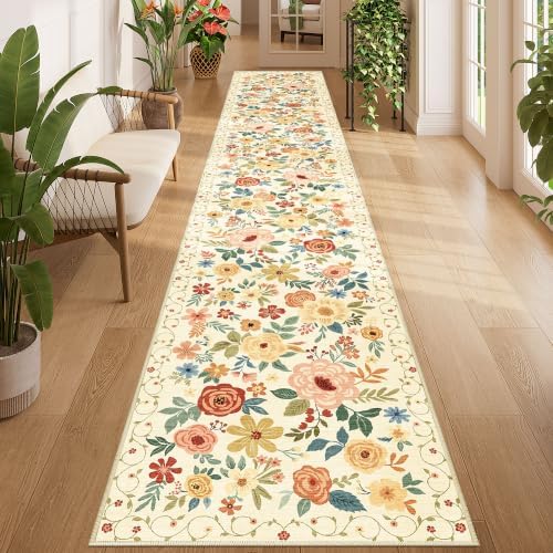 DUKINO 2x12 Washable Runner Rug, Non Slip Long Kitchen Rugs, Beige Yellow by DUKINO