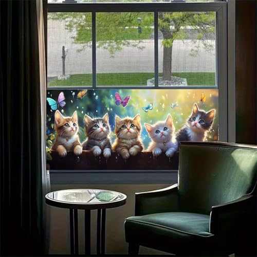 HOMETITUTE Cute Kitten Butterfly Peel Window Cling 39.3x17.7 Inch PVC - Image 2