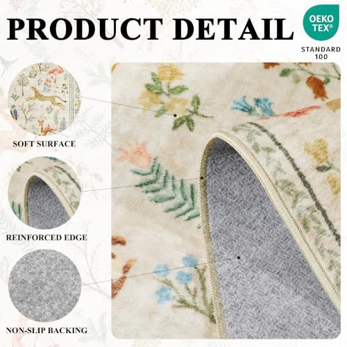 DUKINO 3x5 Rug, Washable Animal Area Rug for Bedroom Non Slip, Beige - Image 4