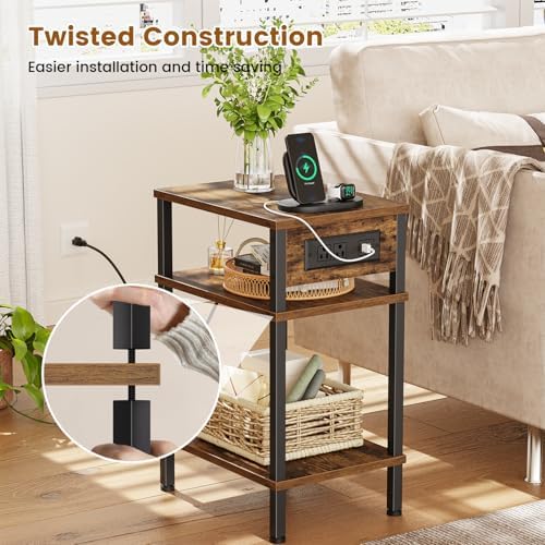 Creso hom Side Table with Charging Station, End Tables Living Room - Image 4