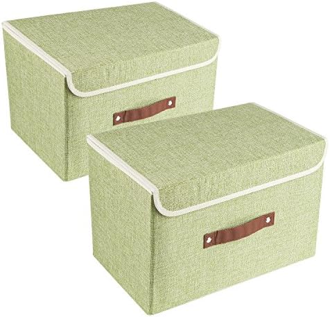 TYEERS Collapsible Storage Boxes, Washable Fabric Storage Bins with Lids, 14.9x9.8x9.8 inches, 2 Pack, Green by StorageOrganization