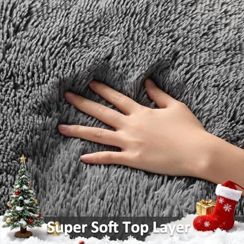 Ophanie Runner Rug for Hallway,2x7 Washable Non-Slip Fluffy Soft Bedside Rugs,Bedroom Living Room Shaggy Carpet for Kids Girls Boys Dorm Nursery Home Decor Aesthetic Grey with Over 99 pcs Pile fibers - Image 3