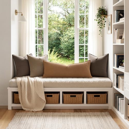 MIULEE Decorative Linen Lumbar Pillow Cover 14x36 Inch Brown - Image 5