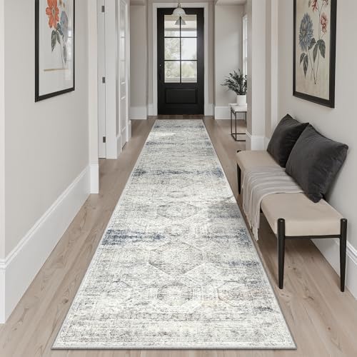 Soalmost Runner Rug 2x12 Washable Hallway Kitchen Runners Blue/Ivory - Image 4