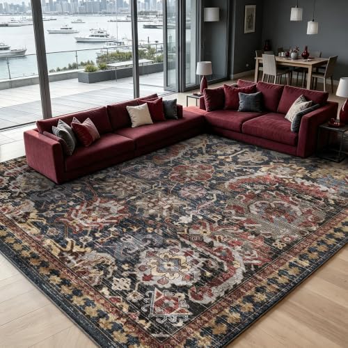 RUGSURE Washable Area Rugs - Perfect for Living Room, Bedroom, Kids Room, Nursery - Stain & Water Resistant Non-Slip, Pet & Child Friendly, Vintage Tribal Area Rugs (Rust, 9' x 12') - Image 2