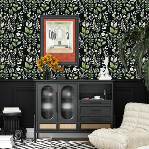 Danodoi Black Green Vintage Leaf Peel and Stick Wallpaper 17.5" x 393" | Waterproof Vinyl Self Adhesive Removable Renter Friendly Floral Contact Paper - Image 3