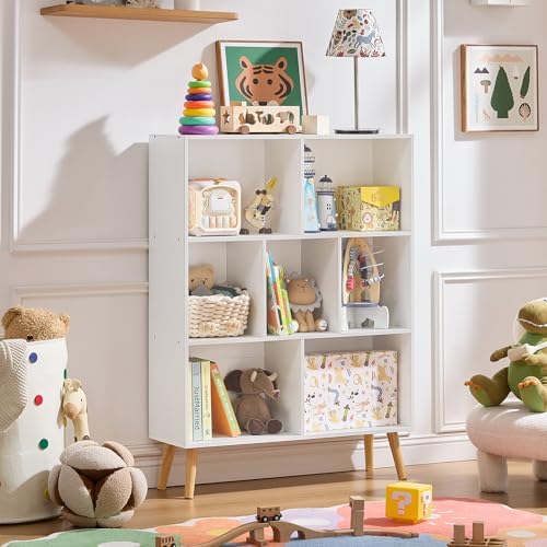 LEYAOYAO Cube Bookshelf, Mid-Century Modern Book Shelf with Legs, White - Image 5