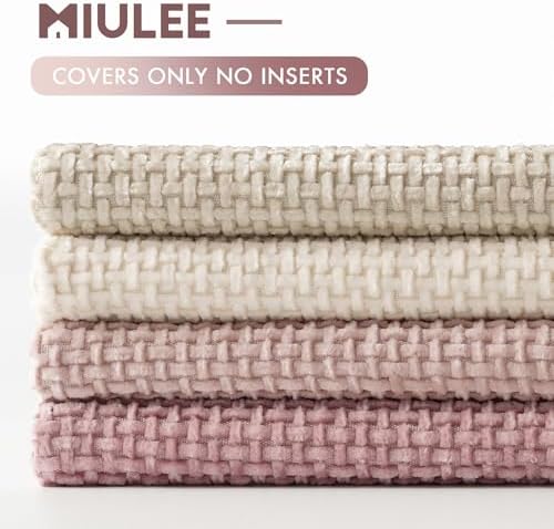 MIULEE Soft Decorative Chenille Pillow Covers Light Pink 18x18 Pack of 4 - Image 6