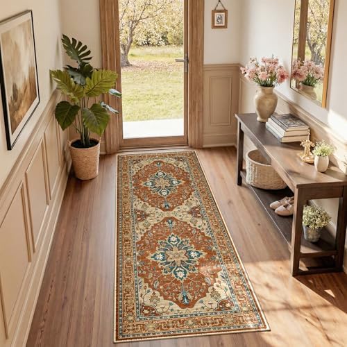 RELEANY Washable Area Rug, Runner 2'x5', Red/Orange/Blue/Brown - Image 2
