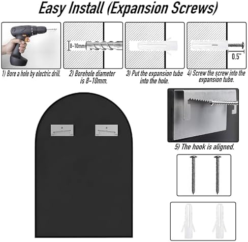 30x20 Bathroom Mirror Arch Wall Mounted/Against Aluminum Frame Black - Image 6