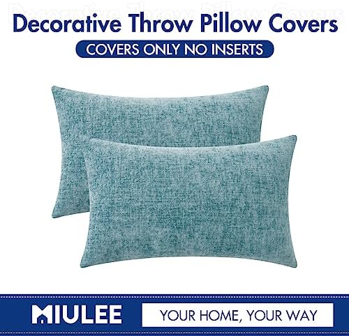 MIULEE Soft Chenille Lumbar Throw Pillow Covers Smoke Blue 12x20 Pack of 2 - Image 6